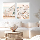 Shop Santorini Sunset I Photo Canvas Art Print-Amalfi Coast Italy, Boho, Coastal, Greece, Neutrals, Orange, Photography, Photography Canvas Prints, Pink, Portrait, View All-framed wall decor artwork