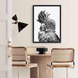 Shop Black Cockatoo Close-Up Canvas Art Print-Animals, Baby Nursery, Birds, Black, Grey, Portrait, Scandinavian, Tropical, View All, White-framed wall decor artwork