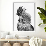 Shop Black Cockatoo Close-Up Canvas Art Print-Animals, Baby Nursery, Birds, Black, Grey, Portrait, Scandinavian, Tropical, View All, White-framed wall decor artwork
