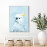 Shop White Cockatoo in Blue Canvas Art Print-Animals, Baby Nursery, Birds, Blue, Portrait, View All-framed wall decor artwork