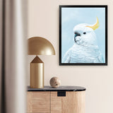 Shop White Cockatoo in Blue Art Print-Animals, Baby Nursery, Birds, Blue, Portrait, View All-framed painted poster wall decor artwork