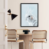 Shop Cockatiel in Blue Canvas Art Print-Animals, Baby Nursery, Birds, Blue, Portrait, View All, White-framed wall decor artwork