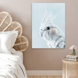 Shop Cockatiel in Blue Canvas Art Print-Animals, Baby Nursery, Birds, Blue, Portrait, View All, White-framed wall decor artwork
