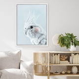 Shop Cockatiel in Blue Canvas Art Print-Animals, Baby Nursery, Birds, Blue, Portrait, View All, White-framed wall decor artwork