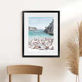 Shop European Cove Art Print-Blue, Coastal, People, Portrait, View All-framed painted poster wall decor artwork
