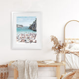 Shop European Cove Art Print-Blue, Coastal, People, Portrait, View All-framed painted poster wall decor artwork