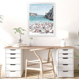 Shop European Cove Art Print-Blue, Coastal, People, Portrait, View All-framed painted poster wall decor artwork