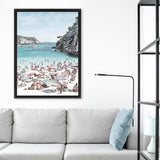 Shop European Cove Canvas Art Print-Blue, Coastal, People, Portrait, View All-framed wall decor artwork