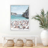 Shop European Cove Canvas Art Print-Blue, Coastal, People, Portrait, View All-framed wall decor artwork