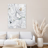 Shop White Flowers Canvas Art Print-Florals, Portrait, View All, White-framed wall decor artwork