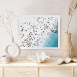 Shop Day At The Beach (Lighter) Art Print-Blue, Coastal, Landscape, Neutrals, Tropical, View All-framed painted poster wall decor artwork