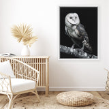 Shop Owl Canvas Art Print-Animals, Birds, Black, Portrait, Scandinavian, View All-framed wall decor artwork