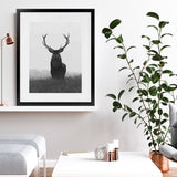 Shop Black & White Elk Art Print-Animals, Black, Grey, Hamptons, Portrait, Scandinavian, View All, White-framed painted poster wall decor artwork