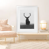 Shop Black & White Elk Art Print-Animals, Black, Grey, Hamptons, Portrait, Scandinavian, View All, White-framed painted poster wall decor artwork