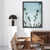 Shop California Palms Canvas Art Print-Blue, Botanicals, Coastal, Green, Portrait, Tropical, View All-framed wall decor artwork