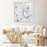 Shop White Flowers (Square) Canvas Art Print-Botanicals, Florals, Hamptons, Square, View All, White-framed wall decor artwork