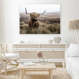 Shop Highland Cow I Photo Canvas Art Print-Animals, Brown, Green, Landscape, Photography, Photography Canvas Prints, Scandinavian, View All-framed wall decor artwork