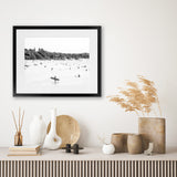 Shop Byron Surfer I B&W Photo Art Print-Black, Coastal, Landscape, People, Photography, Tropical, View All, White-framed poster wall decor artwork