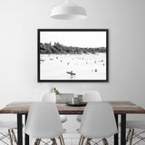 Shop Byron Surfer I B&W Photo Canvas Art Print-Black, Coastal, Landscape, People, Photography, Photography Canvas Prints, Tropical, View All, White-framed wall decor artwork
