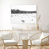 Shop Byron Surfer I B&W Photo Canvas Art Print-Black, Coastal, Landscape, People, Photography, Photography Canvas Prints, Tropical, View All, White-framed wall decor artwork