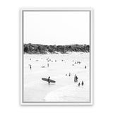 Shop Byron Surfer II B&W Photo Canvas Art Print-Black, Coastal, Grey, People, Photography, Photography Canvas Prints, Portrait, Tropical, View All, White-framed wall decor artwork