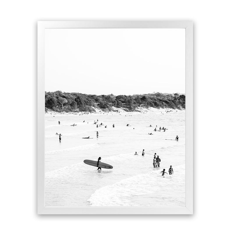 Shop Byron Surfer II B&W Photo Art Print-Black, Coastal, Grey, People, Photography, Portrait, Tropical, View All, White-framed poster wall decor artwork