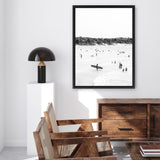 Shop Byron Surfer II B&W Photo Canvas Art Print-Black, Coastal, Grey, People, Photography, Photography Canvas Prints, Portrait, Tropical, View All, White-framed wall decor artwork
