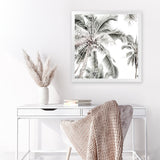 Shop Coconut Palms (Square) Photo Art Print-Boho, Coastal, Green, Hamptons, Photography, Square, Tropical, View All, White-framed poster wall decor artwork