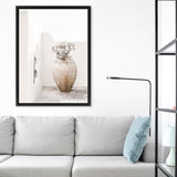 Shop Santorini Urn Photo Canvas Art Print-Boho, Coastal, Greece, Neutrals, Photography, Photography Canvas Prints, Portrait, Tropical, View All, White-framed wall decor artwork