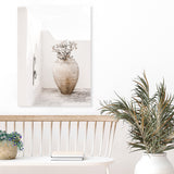 Shop Santorini Urn Photo Canvas Art Print-Boho, Coastal, Greece, Neutrals, Photography, Photography Canvas Prints, Portrait, Tropical, View All, White-framed wall decor artwork