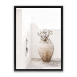 Shop Santorini Urn Photo Canvas Art Print-Boho, Coastal, Greece, Neutrals, Photography, Photography Canvas Prints, Portrait, Tropical, View All, White-framed wall decor artwork
