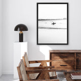 Shop Byron Surfer III B&W Photo Canvas Art Print-Black, Coastal, Photography, Photography Canvas Prints, Portrait, View All, White-framed wall decor artwork