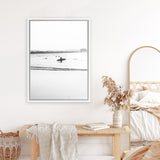 Shop Byron Surfer III B&W Photo Canvas Art Print-Black, Coastal, Photography, Photography Canvas Prints, Portrait, View All, White-framed wall decor artwork
