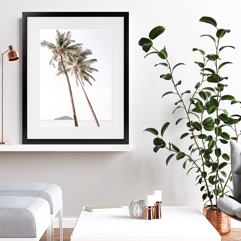 Shop Twin Palms Photo Art Print-Boho, Coastal, Green, Photography, Portrait, Rectangle, Tropical, View All, White-framed poster wall decor artwork