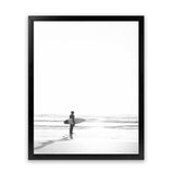 Shop Surfer On The Sand Photo Photo Art Print-Black, Boho, Coastal, Grey, People, Photography, Portrait, Scandinavian, View All, White-framed poster wall decor artwork