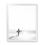 Shop Surfer On The Sand Photo Photo Art Print-Black, Boho, Coastal, Grey, People, Photography, Portrait, Scandinavian, View All, White-framed poster wall decor artwork