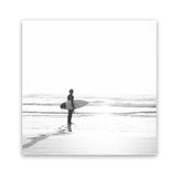 Shop Surfer On The Sand (Square) Photo Art Print-Black, Boho, Coastal, Grey, People, Photography, Square, Tropical, View All, White-framed poster wall decor artwork
