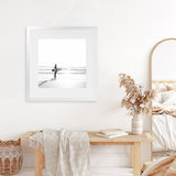 Shop Surfer On The Sand (Square) Photo Art Print-Black, Boho, Coastal, Grey, People, Photography, Square, Tropical, View All, White-framed poster wall decor artwork