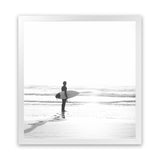 Shop Surfer On The Sand (Square) Photo Art Print-Black, Boho, Coastal, Grey, People, Photography, Square, Tropical, View All, White-framed poster wall decor artwork