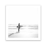 Shop Surfer On The Sand (Square) Photo Art Print-Black, Boho, Coastal, Grey, People, Photography, Square, Tropical, View All, White-framed poster wall decor artwork