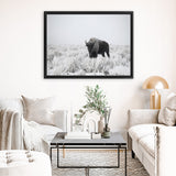 Shop Snow Buffalo Photo Canvas Art Print-Animals, Grey, Horizontal, Landscape, Photography, Photography Canvas Prints, Rectangle, View All-framed wall decor artwork