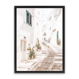 Shop Ostuni Laneway I Photo Canvas Art Print-Amalfi Coast Italy, Boho, Coastal, Neutrals, Photography, Photography Canvas Prints, Portrait, View All, White-framed wall decor artwork