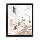 Shop Ostuni Laneway I Photo Art Print-Amalfi Coast Italy, Boho, Coastal, Neutrals, Photography, Portrait, View All, White-framed poster wall decor artwork