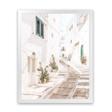 Shop Ostuni Laneway I Photo Art Print-Amalfi Coast Italy, Boho, Coastal, Neutrals, Photography, Portrait, View All, White-framed poster wall decor artwork