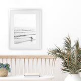 Shop Going Surfing B&W Photo Art Print-Black, Coastal, Grey, Neutrals, Photography, Portrait, View All, White-framed poster wall decor artwork