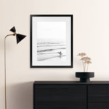 Shop Going Surfing B&W Photo Art Print-Black, Coastal, Grey, Neutrals, Photography, Portrait, View All, White-framed poster wall decor artwork