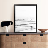 Shop Going Surfing B&W Photo Art Print-Black, Coastal, Grey, Neutrals, Photography, Portrait, View All, White-framed poster wall decor artwork
