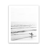 Shop Going Surfing B&W Photo Art Print-Black, Coastal, Grey, Neutrals, Photography, Portrait, View All, White-framed poster wall decor artwork