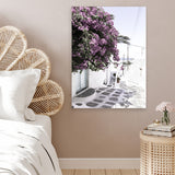 Shop Mykonos Laneway Photo Canvas Art Print-Boho, Coastal, Florals, Greece, Photography, Photography Canvas Prints, Pink, Portrait, Purple, View All-framed wall decor artwork