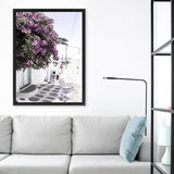 Shop Mykonos Laneway Photo Canvas Art Print-Boho, Coastal, Florals, Greece, Photography, Photography Canvas Prints, Pink, Portrait, Purple, View All-framed wall decor artwork